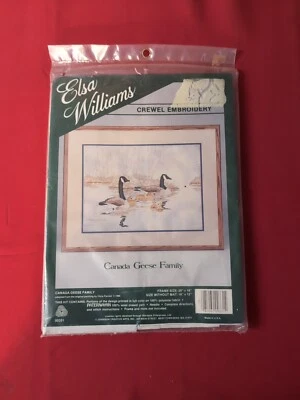 Elsa Williams Crewel Bordado Canadá Gansos Familia EE. UU. Sin Estera 16" X 12" Foto 1 de 2