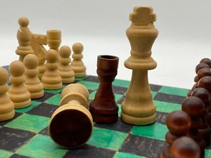 Vintage Wooden Carved Chess Set With Retro Board - Picture 1 of 12