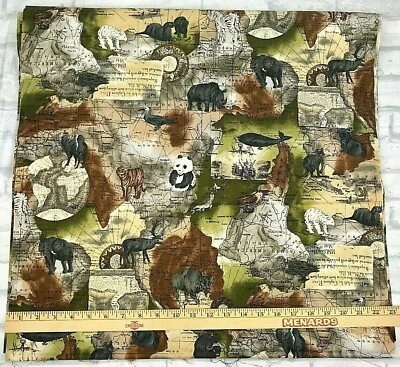 3 3/4 Yards Cotton Quilting Fabric World Map Travel Animals Hi-Fashion Fabrics - Image 1 of 3