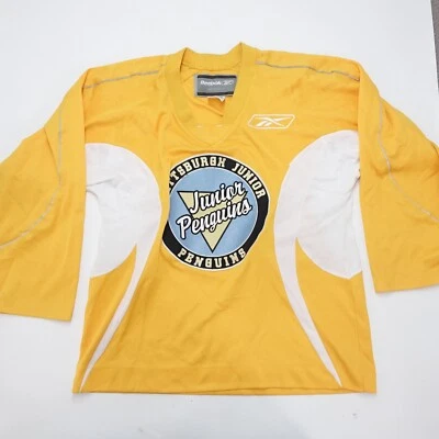 Camiseta deportiva Reebok para hombre mediana amarilla/blanca cuello en V junior Pittsburgh Vengeance hockey Foto 1 de 4
