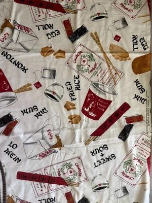 New Flannel Fabric – Chinese Takeout Theme – 50" x 45" Fun Food Print - Image 1 of 3