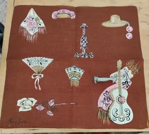 Vgt Signed Mary Lewis Hispanic Themed Musical Linen Hankie Handkerchief - Picture 1 of 5