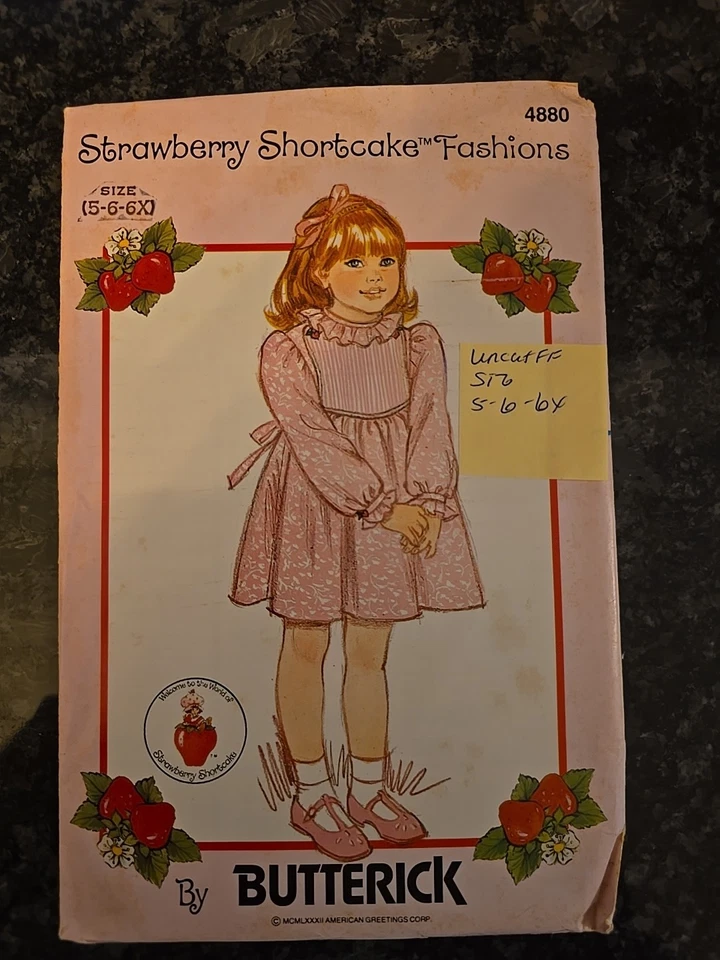 Vth Butterick 4880 Strawberry Shortcake Fashions Dress, Size 5-6-6x Uncut  - Image 1 of 2