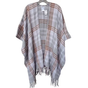 Drei Punkte Viskose Kaschmir kariert grau hellbraun Halstuch Schal offen Poncho Einheitsgröße $ 98 - Bild 1 von 9