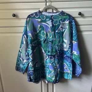 VC Torias Vintage 90s Art To Wear Hand Painted Patchwork Colorful Top OS - Picture 1 of 14