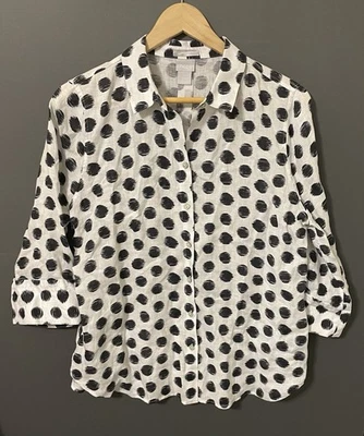 Top para mujer Chico de gran tamaño 100 % lino, talla 2/grande, lunares negro/blanco Foto 1 de 2