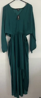 Vestido Express Verde Satinado Corte Manga Larga Talla XL Largo Maxi Nuevo con Etiquetas Foto 1 de 4