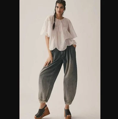 全新 31 Pilcro x Anthropologie 百褶高腰气球腿牛仔裤 Acadia 牛仔裤 — 第 1/4 张图片