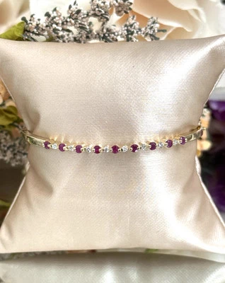 10K Yellow Gold Ladies Round Ruby Diamond Bangle Bracelet 6.75" 8.2 Grams - Image 1 of 4