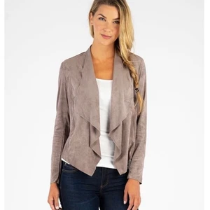 KUT from the Kloth Tayanita Vegan Suede Jacket Womens Small Buff Grey Faux Suede - Picture 1 of 14