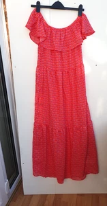 Joules Fern Off Shoulder bardot Semi Sheer Maxi Dress Floral Pink Medium new j4 - Picture 1 of 6