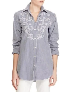 Ralph Lauren Embroidered long sleeve Blouse Shirt top - Small - Blue / White - Picture 1 of 5