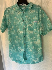 Men's RON JON SURF SHOP Sz M Hawaiian Camp Shirt Aqua Turquoise - Picture 1 of 3