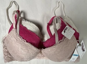 NWT JESSICA SIMPSON 1 ROSE 1 PINK 1 IVORY PUSH UP BRA JS85250 SIZE 36C $72 - Picture 1 of 2