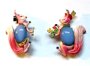 Vintage Signed Coro Verrecchio Mr. & Mrs. Squirrel Jelly Belly & Enamel Brooches - Picture 1 of 10