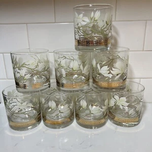 Set of 8Vintage Libbey Golden Lotus Flower Old Fashioned Glasses - Picture 1 of 13