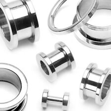 Pair of 316L Stainless Steel Screw Fit Flesh Hollow Tunnels Flares Plugs E171