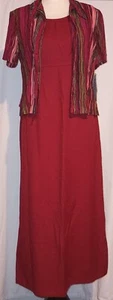 NWT Karin Stevens Red Dress with Striped Cropped Jacket, Zipper, Size 8P - Picture 1 of 12