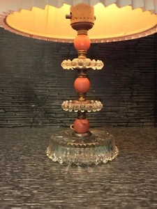 1950s Clear Glass & Lucite Vanity Table Lamp 10" Atomic Stacked Ball Peach Beads - Picture 1 of 9