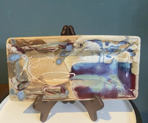 HANDMADE STUDIO ART POTTERY SERVING TRAY/PLATTER SIGNED PRAISE GOD ROB - Picture 1 of 6
