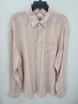 Bugatchi Uomo Shirt Mens XL Pink Stripe Linen Long Sleeve Button Up Pocket - Image 1 of 4