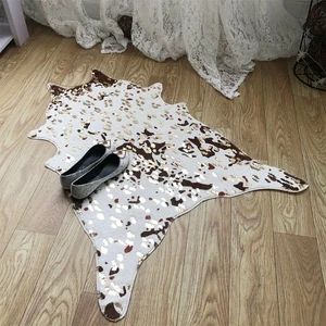 Faux Fur Cowhide Print Cow Hide Area Rug Floor Mat Gold Foil Stamping Carpet