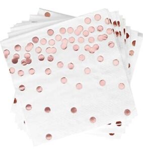Rose Gold Paper Cocktail Napkins for Party, Polka Dot Confetti (5x5 In)-100 Pack