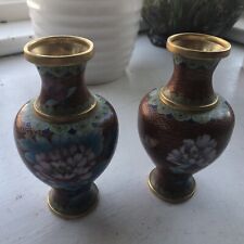 19th/20thc Chinese Fine Cloisonne Vase Flowers Motifs  5 in tall