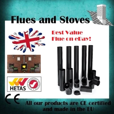 5 Inch 6"  Matt Black Stove Pipe & Bends multi fuel Flue & Fittings 125mm 150mm - Image 1 of 4