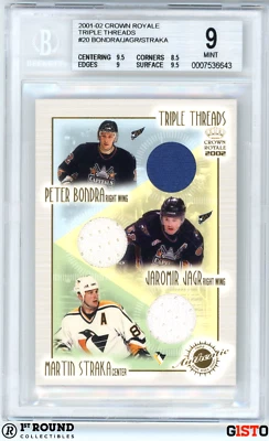 POP 1 Jaromir Jagr Bondra Straka BGS 9 2001-02 Crown Royale Triple Threads Gisto - Image 1 of 3