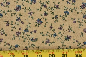 14" Long, Blue & Lavender Floral on Tan Cotton, Benartex, Fons & Porter, P6827 - Picture 1 of 6