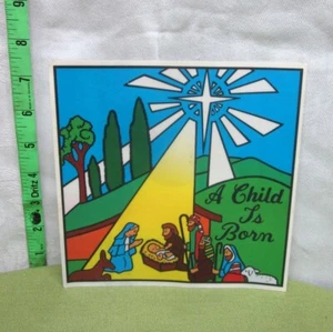 A CHILD IS BORN Nativity Scene colorful suncatcher window sticker Star Bethlehem - Picture 1 of 2