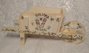 Wooden Wheelbarrow Welcome Friends Planter Trinket Holder Home Decor tblpt1 - Picture 1 of 12