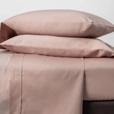 FULL 4Pcs 500 Thread Count Tri-Ease Solid Sheet Set Blush Pink - Threshold - NWT - Image 1 of 4
