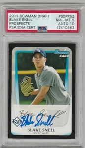 BLAKE SNELL - 2017 BOWMAN DRAFT PROSPECTS - PSA / DNA - CARD NM/MT 8 / AUTO 10 - Picture 1 of 1