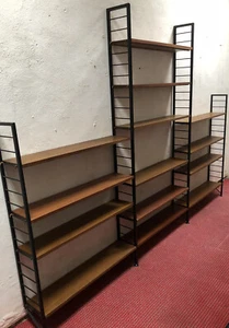 FINE RARE SLIM 3 BAY SLIM TEAK LADDERAX SHELVING /DISPLAY STAND BOOKCASE 15FT - Picture 1 of 12