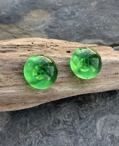 Sterling Silver Dichroic Glass Studs Handmade Cornwall Clear Seaweed Green - Picture 1 of 8