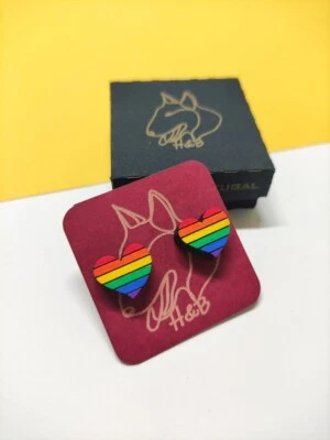 HerbseBelles, Regenbogen Ohrstecker, Herz, Pride, aus Holz - Bild 1 von 2