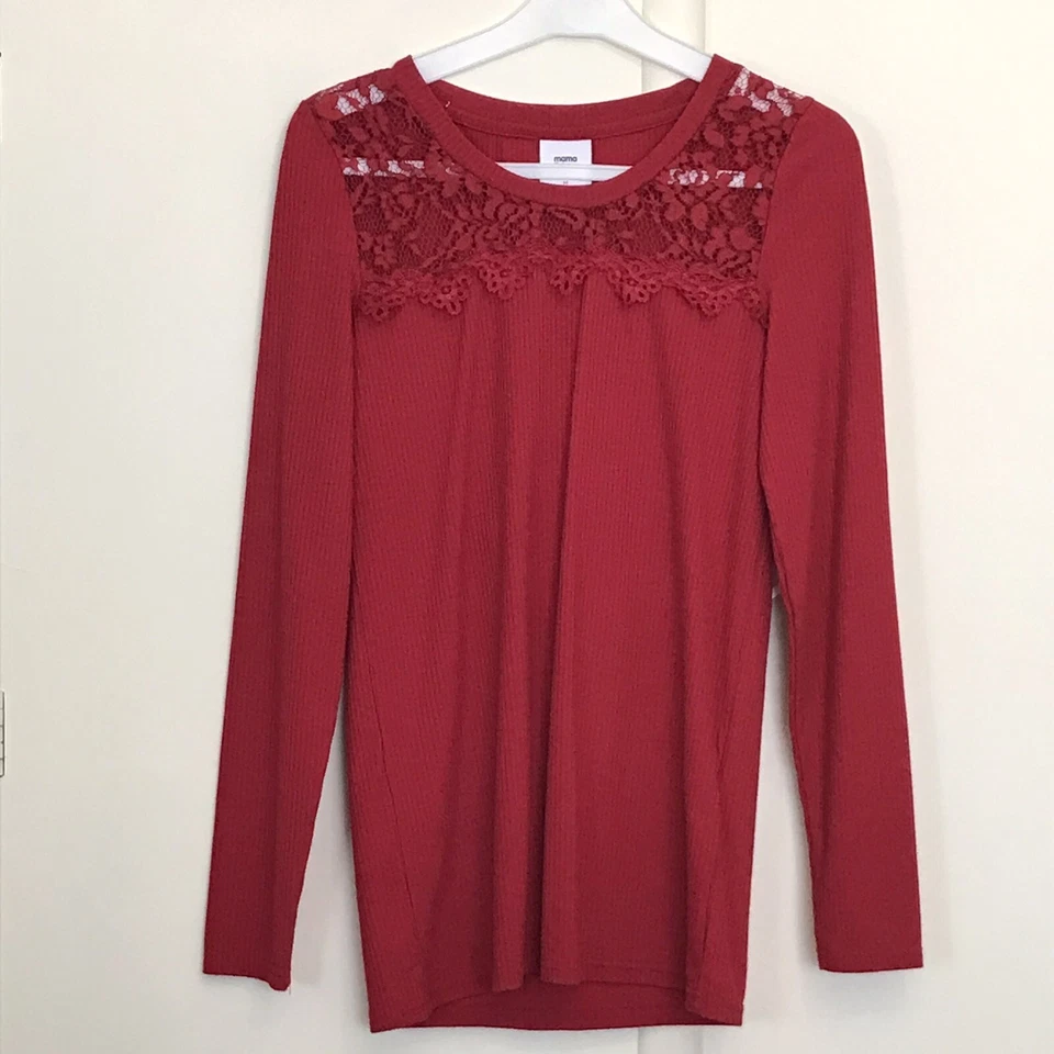 MAMA-LICIOUS Size M Red Long Sleeved Top with Lace Detailing - Image 1 of 4