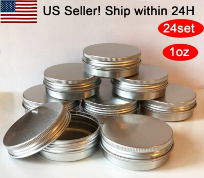 24PCS/ 1oz Silver Aluminum Round Lip Metal Tin Storage Jar Balm Container & Lid - Image 1 of 4