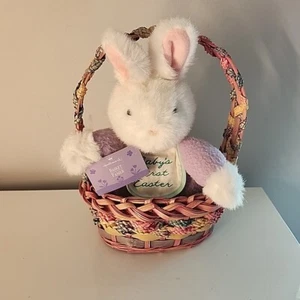 Hallmark My First Easter White Purple Bunny Rabbit Plush Animal Bib w/ Basket - Picture 1 of 22