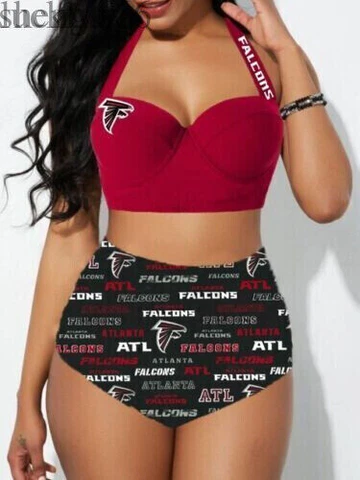 Atlanta Falcons Women's 2PCS Bikini Set Push Up Swimsuit Beach Halter Swimwear Cover