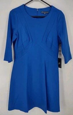  Adrianna Papell Quarter Length Sleeves Ponte A Line Dress Size 10P Blue NWT  - Image 1 of 4