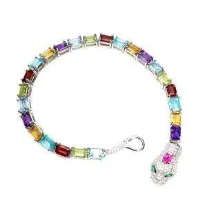 925 Sterling Silver Bracelet Octagon Citrine 6x4mm Amethyst Topaz Gemstone 7 - Picture 1 of 14