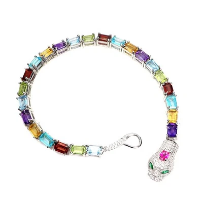 925 Sterling Silver Bracelet Octagon Citrine 6x4mm Amethyst Topaz Gemstone 7 - Image 1 of 4