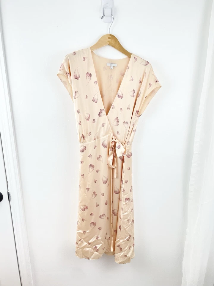 Vestido envolvente Joie XS rosa tostado corazón 100 % seda manga corta para mujer XS Foto 1 de 4