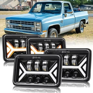 4PCS 4x6" LED Halo Headlight Hi/Lo Beam DRL Fit Chevy C10 Pickup Truck 1981-1986 - Picture 1 of 13