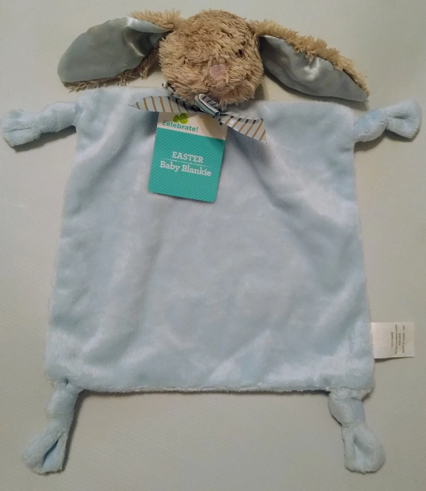 Dan Dee DanDee Blue Bunny Security Blanket Knotted Plush Rabbit Lovey Rattle