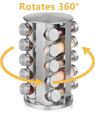 Organizador de estante para especias con 20 frascos de especias NUEVO encimera de acero inoxidable giratoria Foto 1 de 4