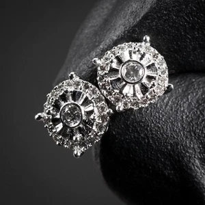 White Gold Authentic 0.28 Ct Small Round Hip Hop Natural Diamond Stud Earrings - Picture 1 of 5